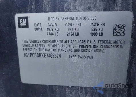 2014 Chevrolet Cruze 1Lt Auto z USA, uszkodzony, nr VIN 1G1PC5SBXE7462574